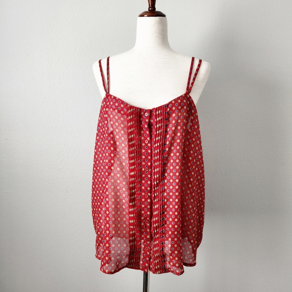 Mossimo Supply Co Sheer Red Tank With Circles, Soft & Flowy, Size XL